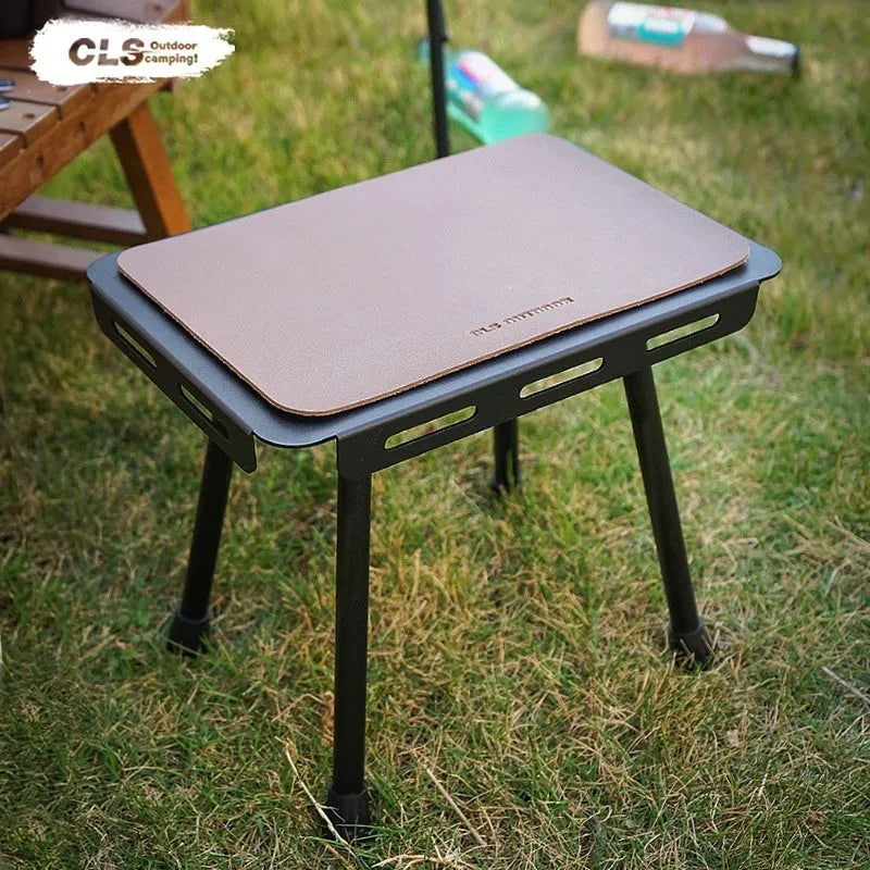 CLS Outdoor dual-use folding stool in aluminium alloy, showing stool and table configurations with storage bag