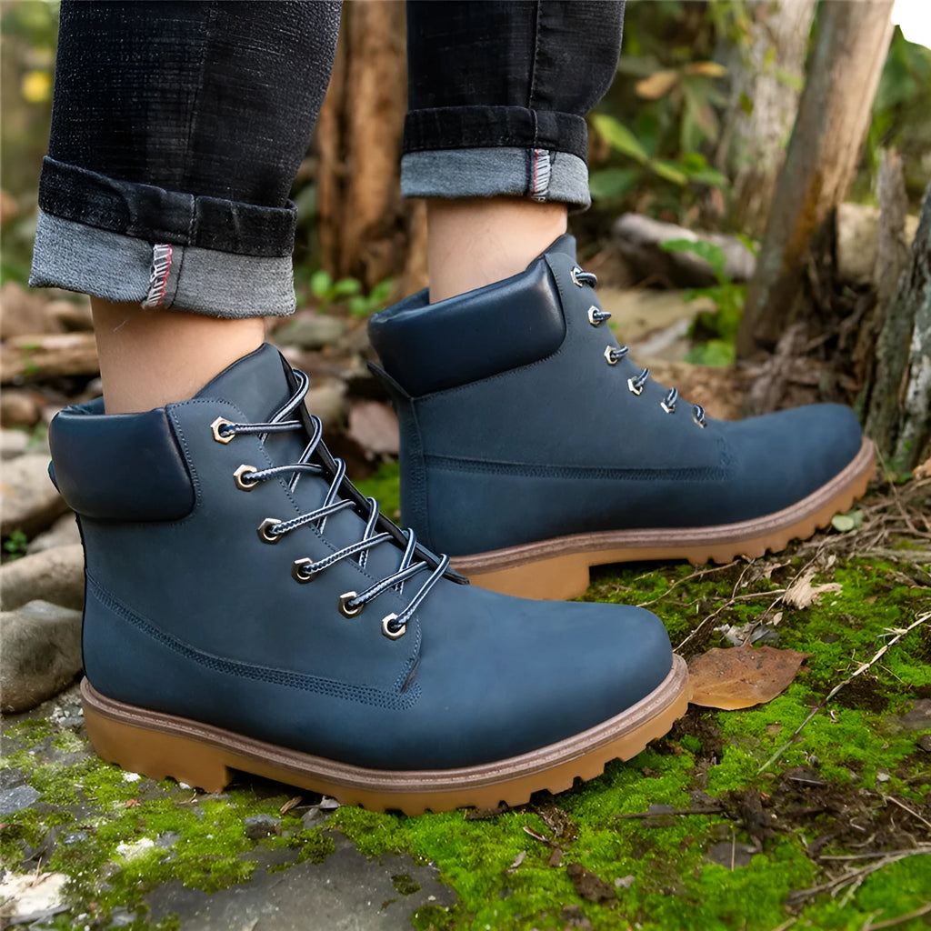Men's Martin boots with velvet lining, round toe, and front lace-up in multiple colours