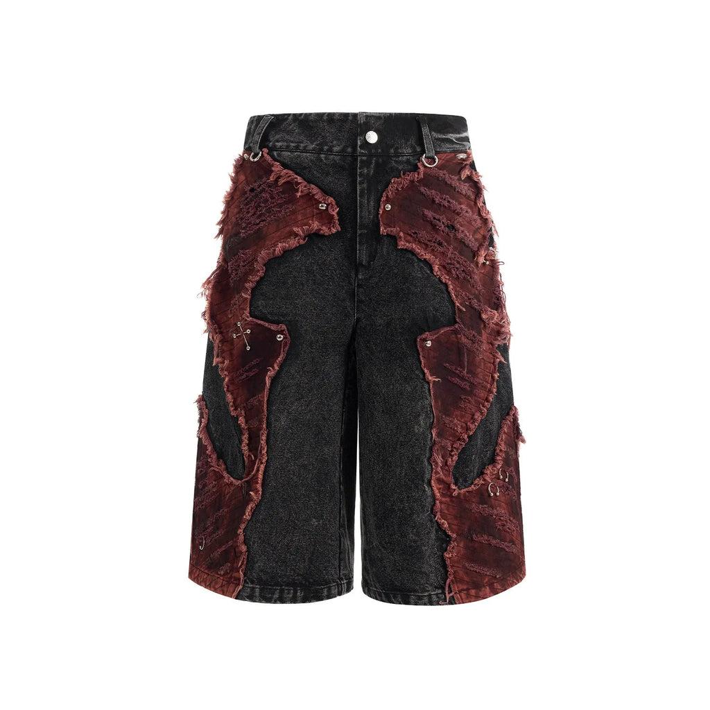 Women's distressed denim wide leg cropped trousers with mid-high waist and brushed stitching