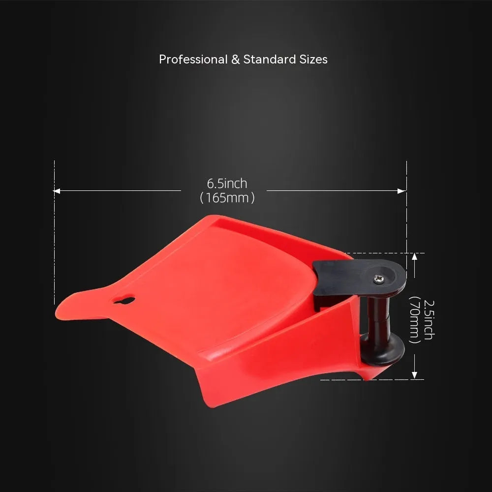 Set of four bright red plastic triangle parking blocks with a non-slip rubber surface.