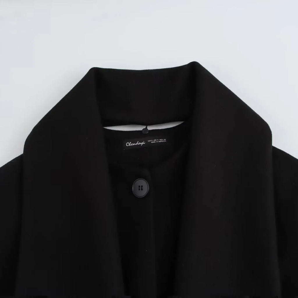 Women's street fashion overcoat with artificial fur collar in lengthened 100cm design