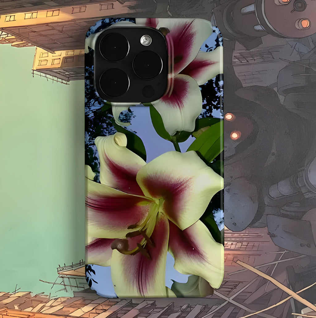 Dark Night Flower retro art design on a hard-shell iPhone case with a large camera cutout.