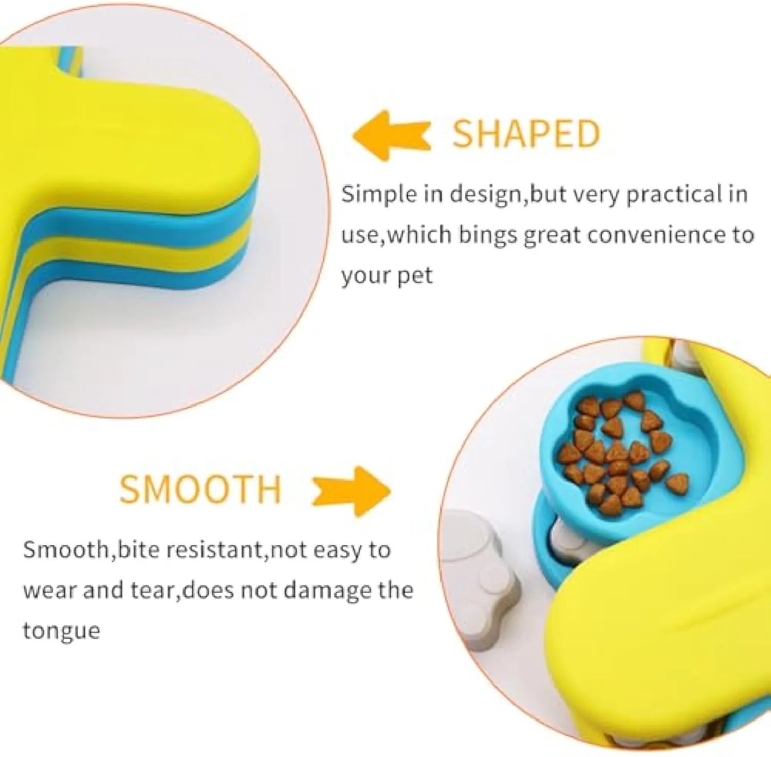 Yellow dog puzzle feeder with three rotating layers and claw-shaped lids for interactive feeding