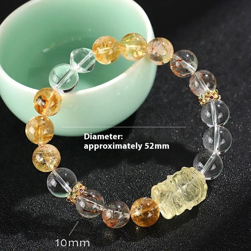 Huang Tajing women's bracelet with white crystals, yellow freshwater pearls and citrine beads in fashion OL style