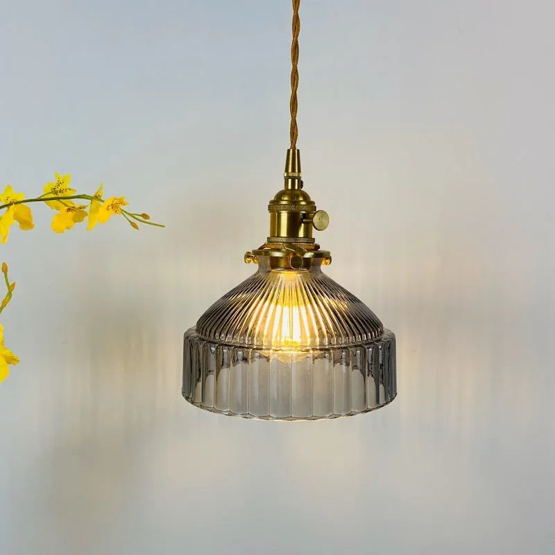 Nordic retro brass glass chandelier with adjustable height and multiple colour glass shades