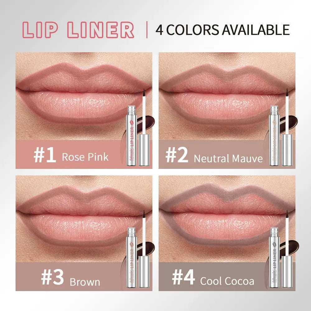 Matte finish pointed toe lip liner with tear and pull design shown in five colour options
