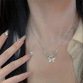 Hetian jade butterfly copper bracelet and necklace set with silver electroplating for women