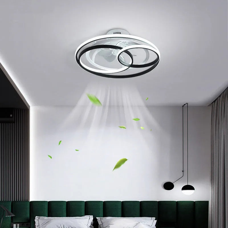 Nordic Light 48cm ceiling fan light with metal blades and acrylic lampshade in black or gold finish