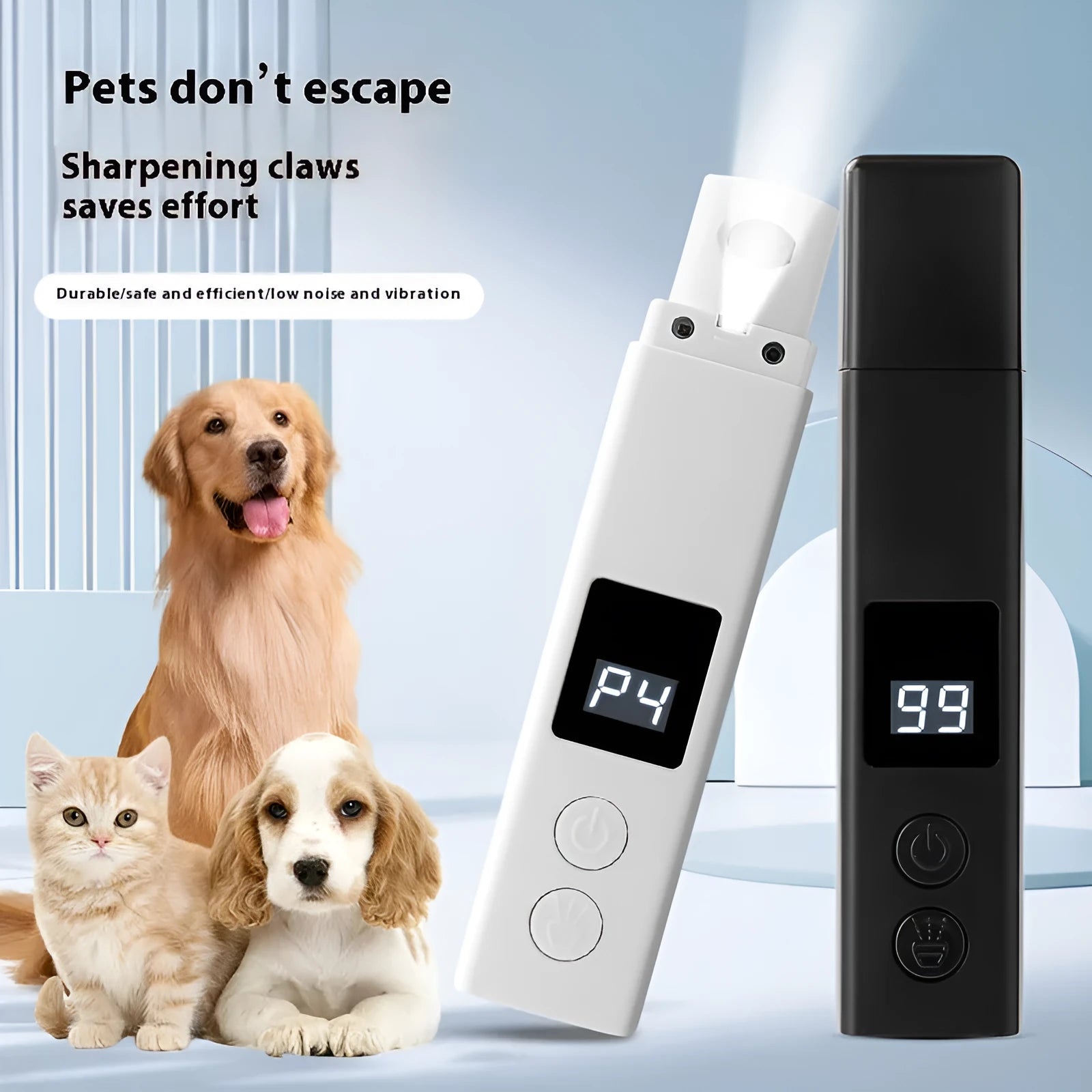 Black electric pet nail grinder with dust cover and LED light for dogs