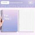 Removable coil notebook with gradient colour design showing A4 and B5 size options with wood-free paper
