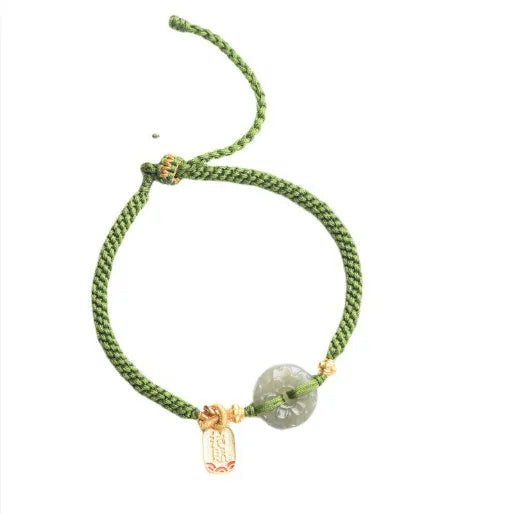 Hand-woven corn knot bracelet with Hetian jade safety buckle on green flexible wire