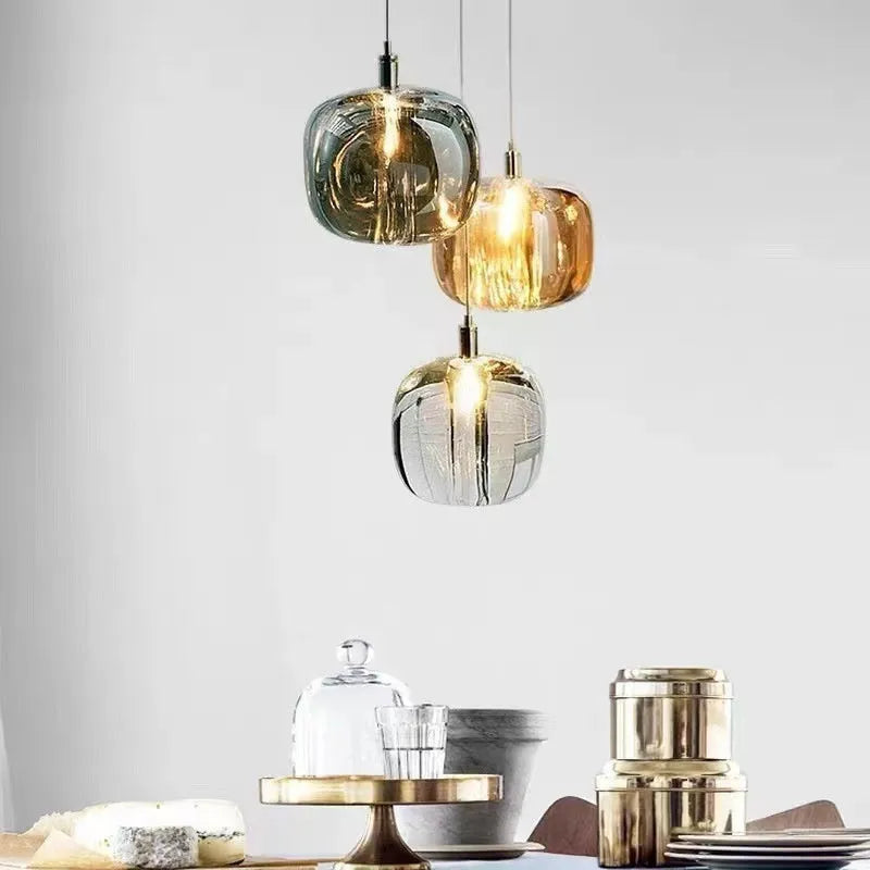 Postmodern crystal chandelier in Nordic style, available in small or large and amber, clear light, or smoky gray, 220V