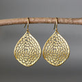 Gold retro leaf hollow pendant earrings with geometric drop design measuring 3.5cm in length