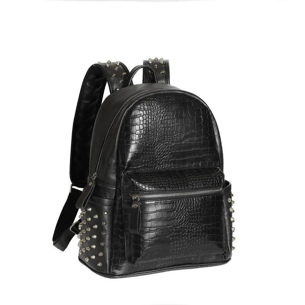 Black waterproof computer schoolbag with 36-55L capacity and oil wax leather finish