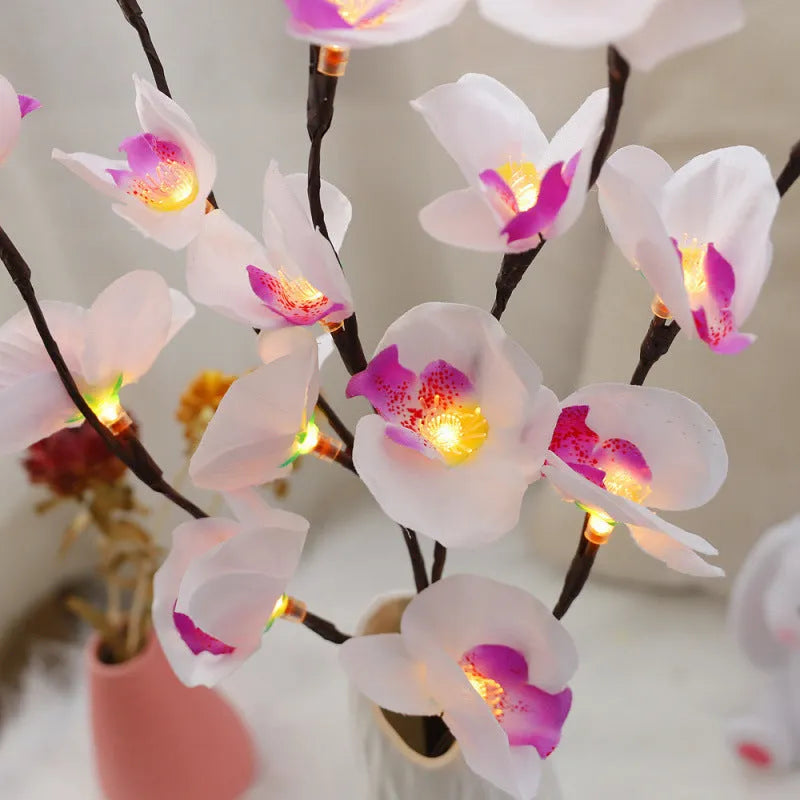 65cm pink phalaenopsis branch LED light with flexible design, battery operation, and 20 individual warm light points for bedroom decoration
