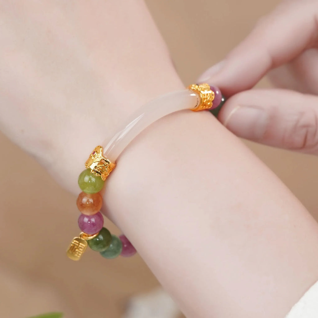 Natural rainbow colour tourmaline half bracelet for women with electroplated finish