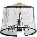 Outdoor soft fabric umbrella tent with mosquito netting in a garden setting, shown in beige colour.