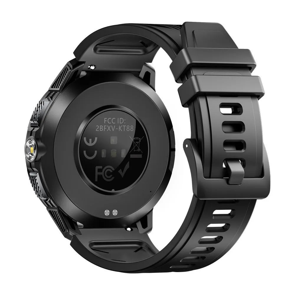 Smart watch with Bluetooth calling, heart rate and blood oxygen monitor, flashlight, TFT screen, black or silver, silicone strap