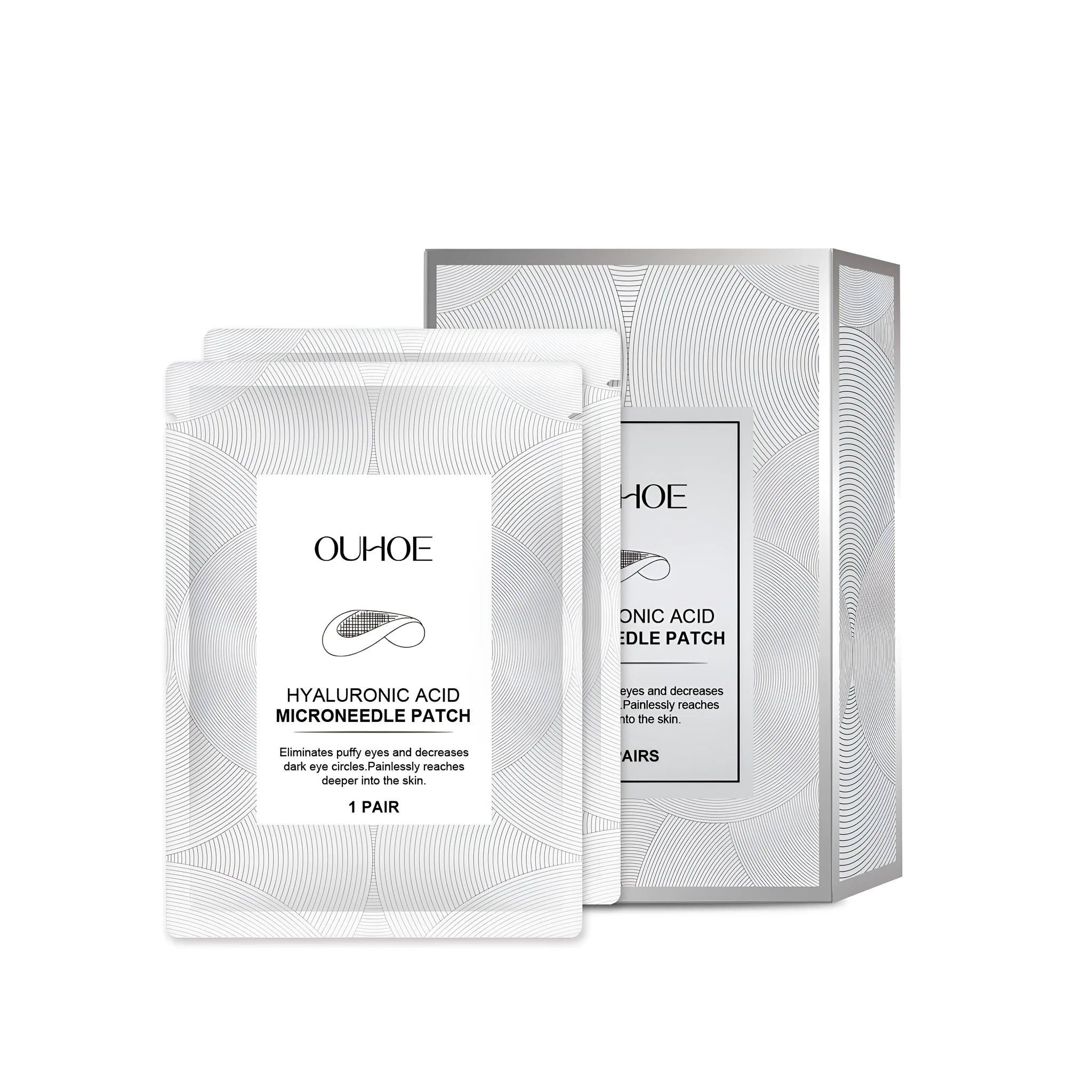 Two pairs of hyaluronic acid and peptide microneedle patches for anti-ageing skincare.
