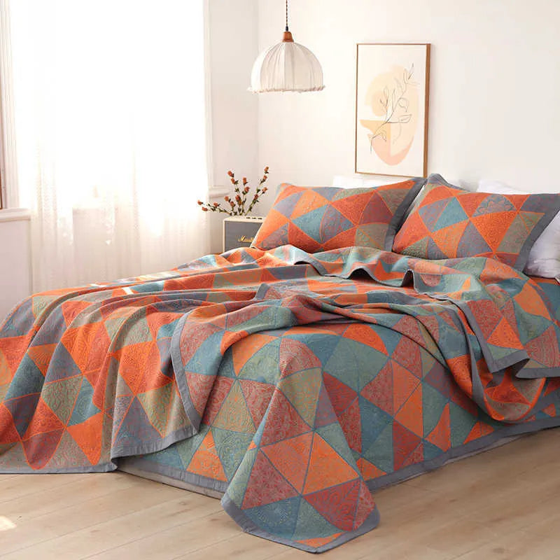 Three-piece cotton gauze bed blanket set with plant patterns in Flower Story colour options