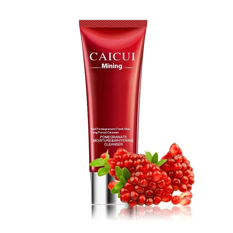 Pomegranate skin care set with 120ml face wash, 150ml toner, 100ml lotion, and 50ml facial cream in red packaging