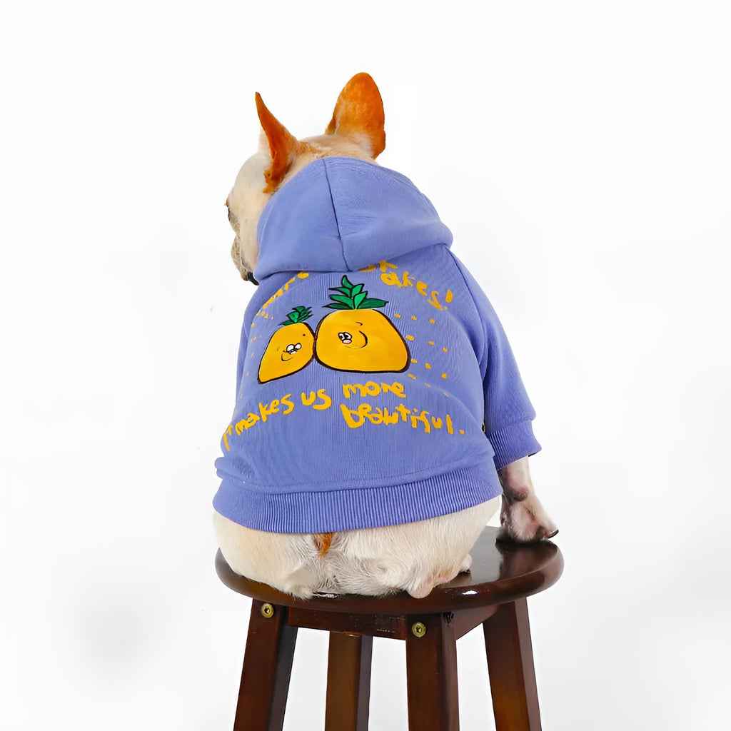 Blue and purple cartoon printed cotton pet hoodie with hooded design for dogs