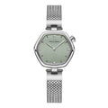 Women's hexagonal stainless steel watch, 30mm case, 7.2mm thick, 12mm strap, 220mm circumference, casual style.
