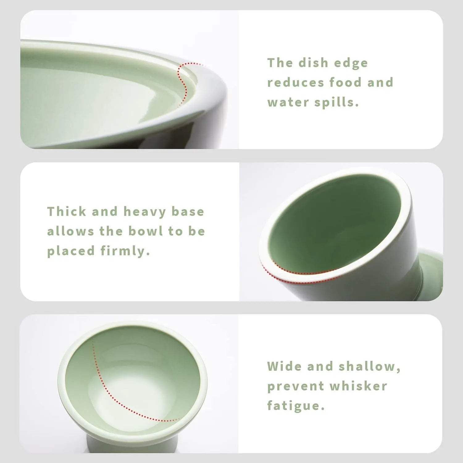 Elevated ceramic cat food and water bowl set with wide 16cm shallow dish design in various colours
