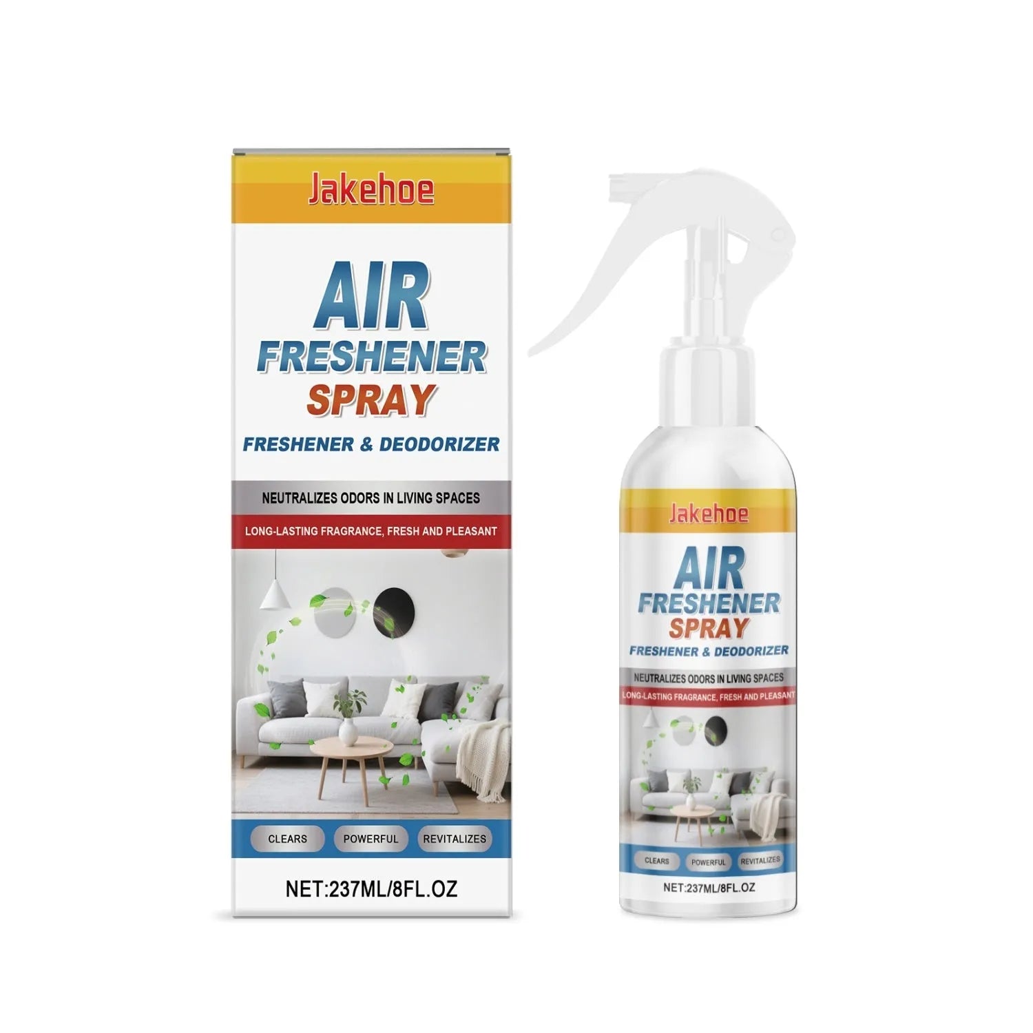 237ml air freshener spray bottle with fine mist nozzle, clear liquid formulation with menthol for odour neutralisation