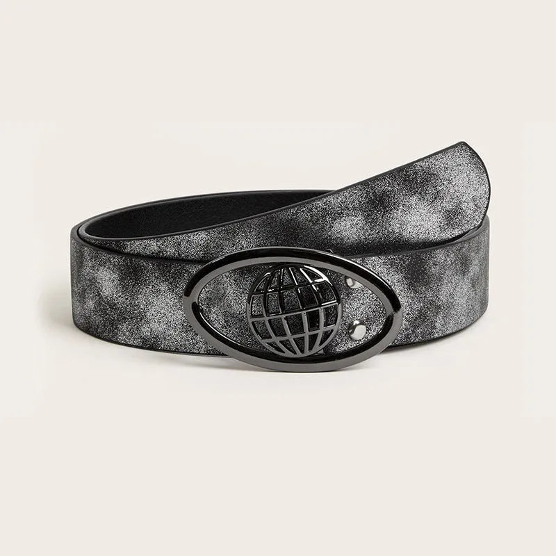 Retro oval buckle belt with 4cm wide PU leather in earthy colours
