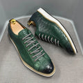 Men's pattern embossed handmade shoes in low-tube front-tie style with PU insole and microfiber lining