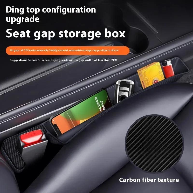 Pair of TPE car seat gap storage boxes, 39.5x5.9x8.5cm, in black, red, beige, or dark brown