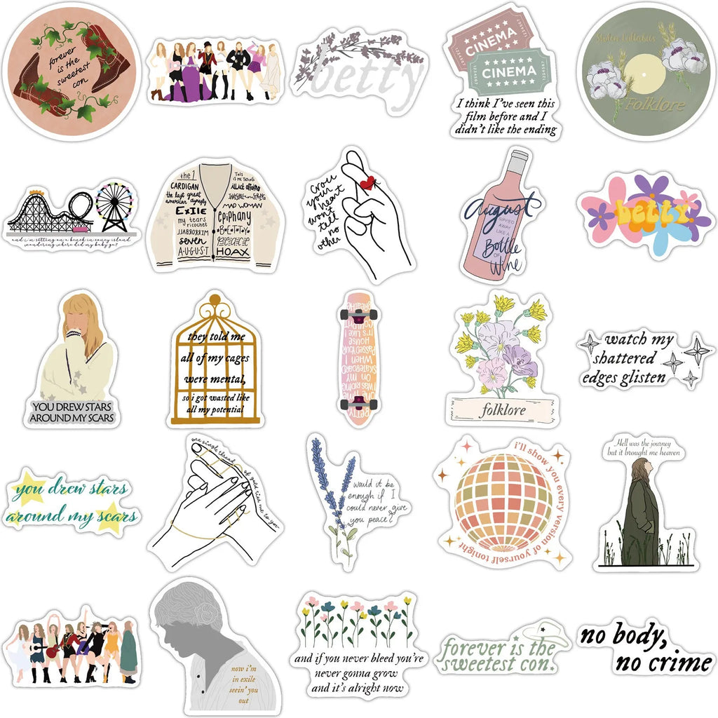 50 waterproof stickers with graffiti and cartoon designs from Mildew album series, 4-6cm size
