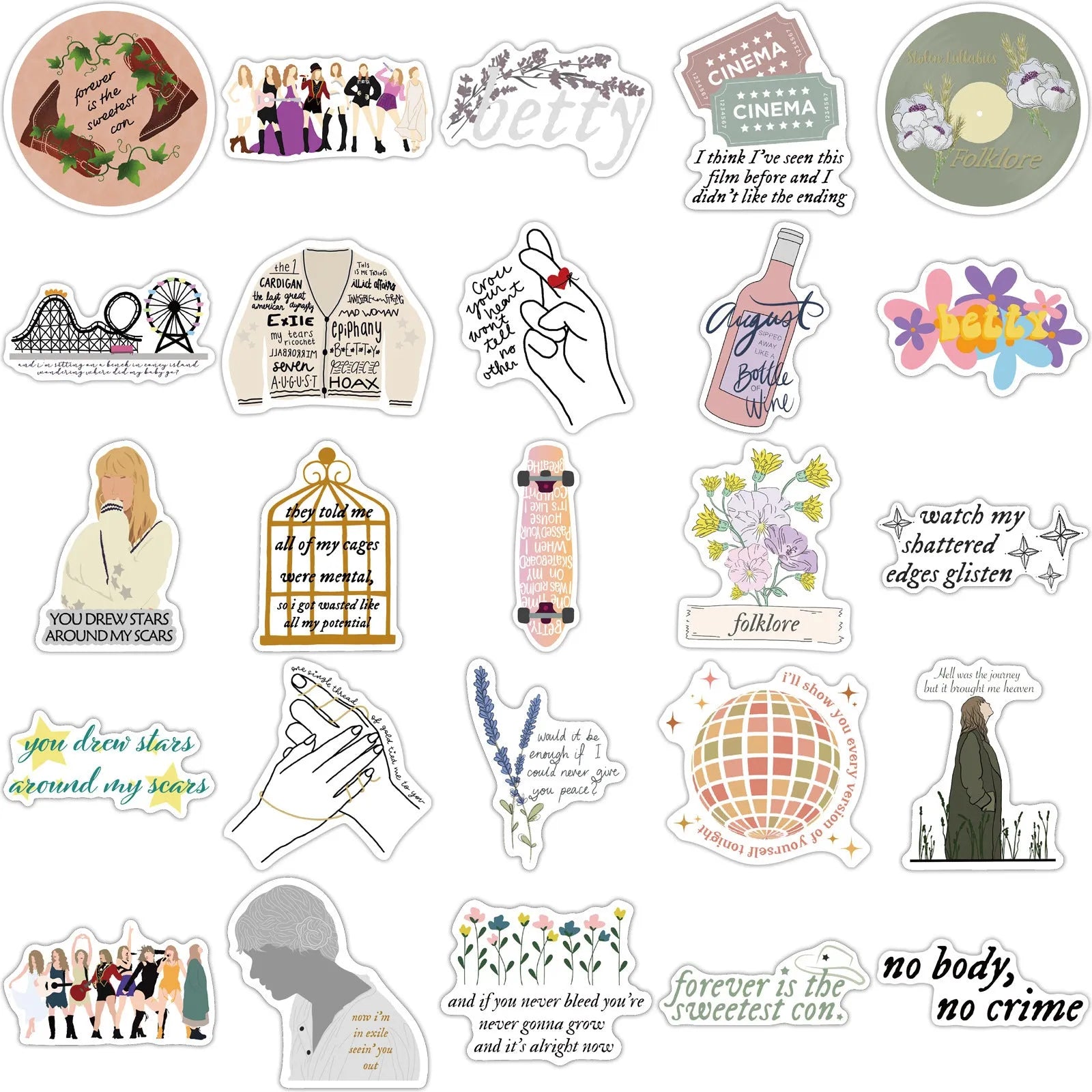 50 waterproof stickers with graffiti and cartoon designs from Mildew album series, 4-6cm size
