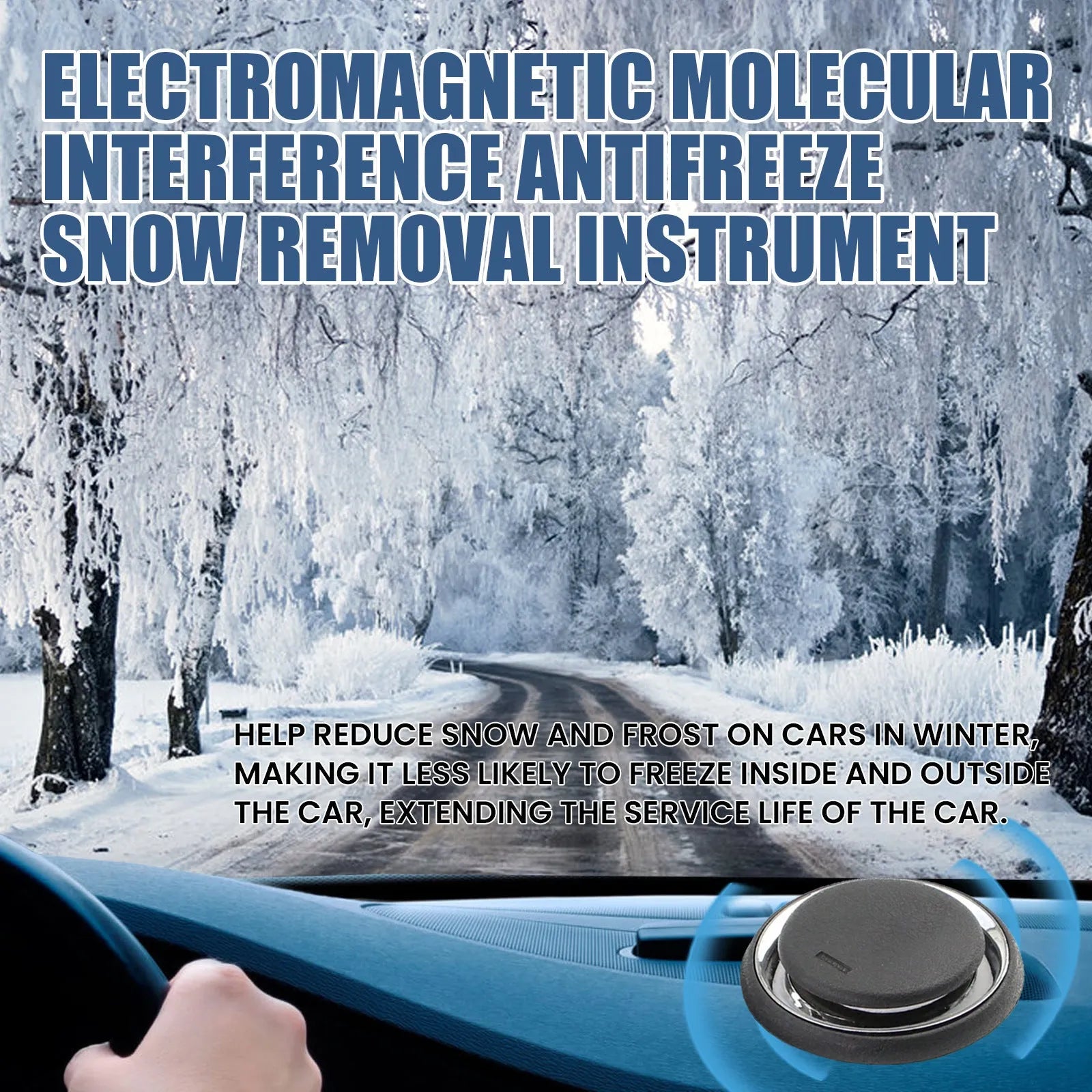 Black plastic portable car deicing instrument showing compact square shape.