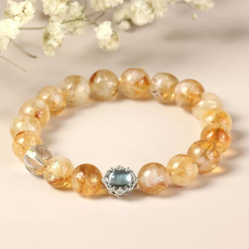 10mm geometry-shaped citrine bracelet with grinding treatment and crystal elements, unisex design