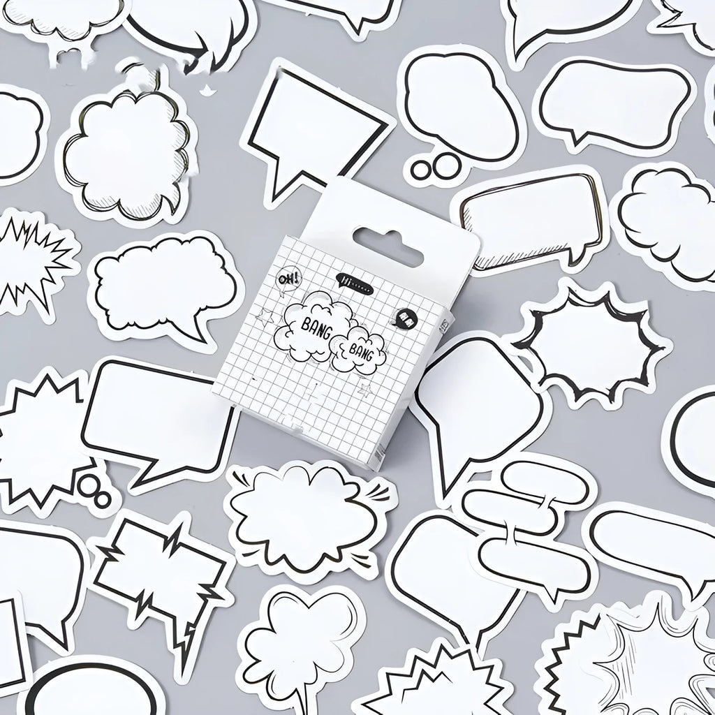 Box of Momo black and white bubble pattern decorative stickers for journals and DIY crafts.