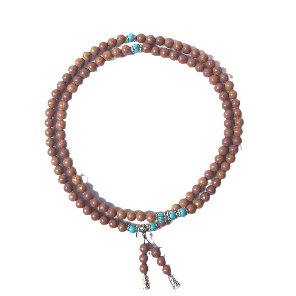 Handmade geometric stone bead bracelet with 108 polished beads in natural colour