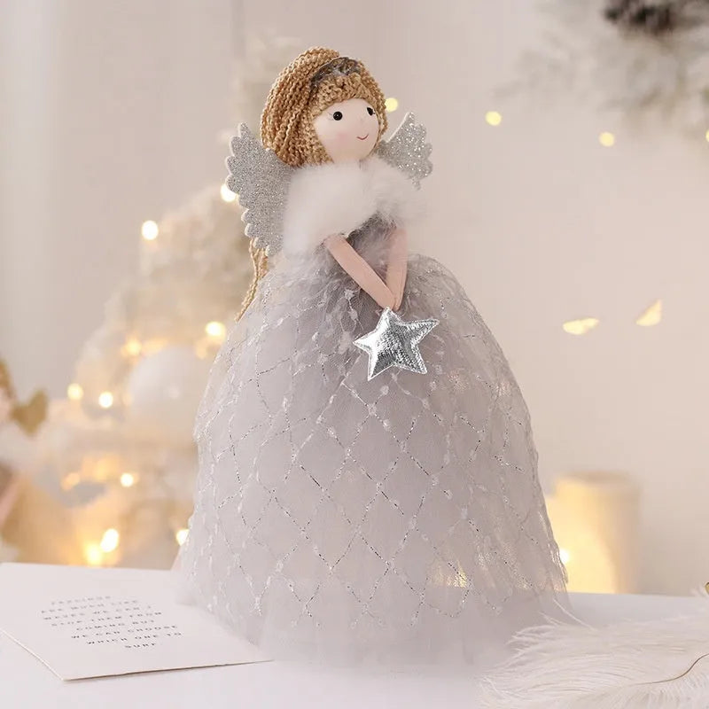 Gold non-woven fabric angel doll ornament measuring 26cm tall for shelf decoration