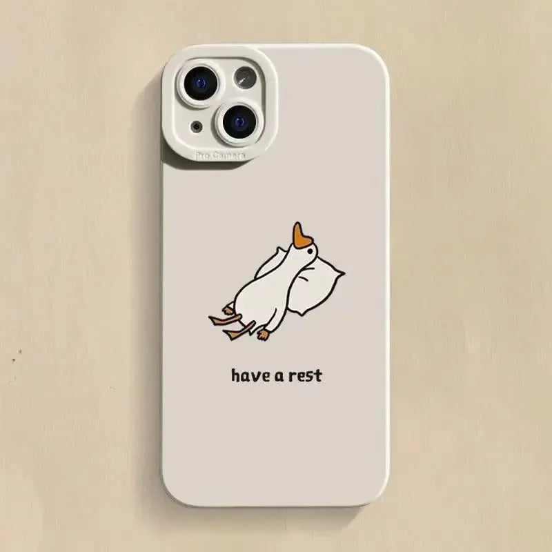 Cartoon duck design silicone phone case for Apple iPhone in black, white or blue colour options
