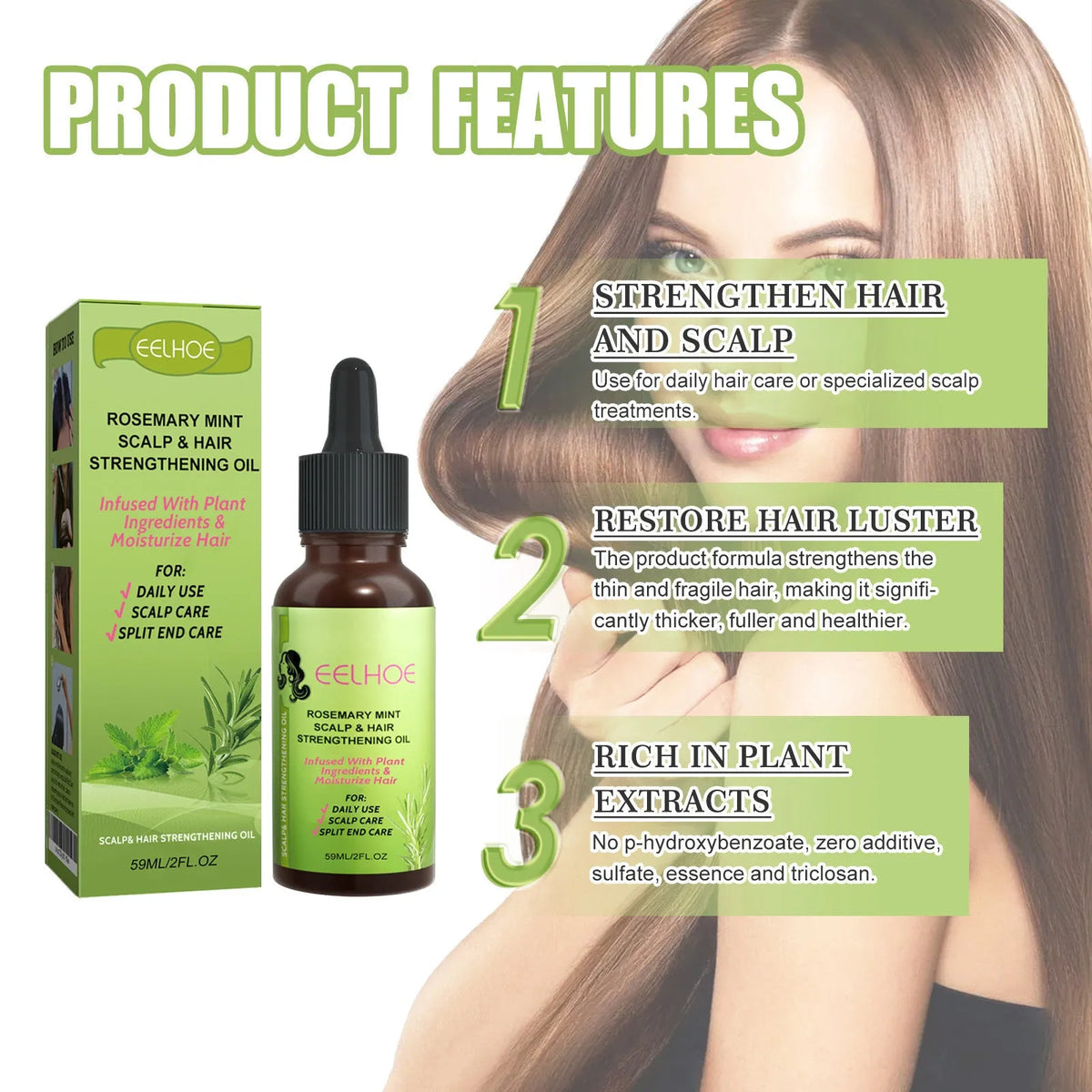 Rosemary mint hair growth fluid scalp massage set 59ml with peppermint rosemary vitamin oil