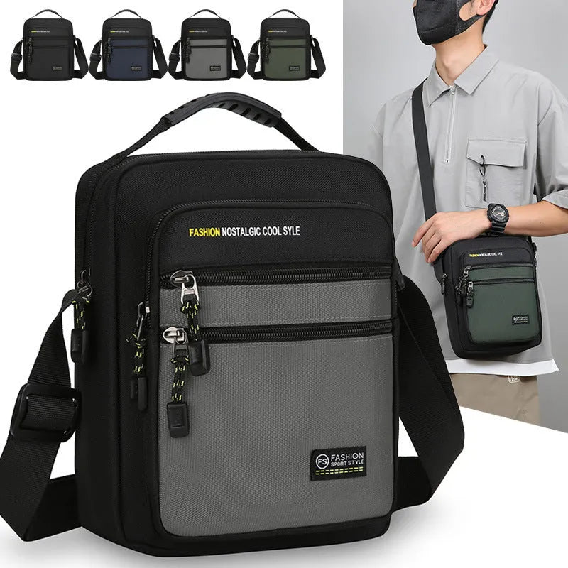 Men's waterproof nylon crossbody bag in green colour with urban simplicity style