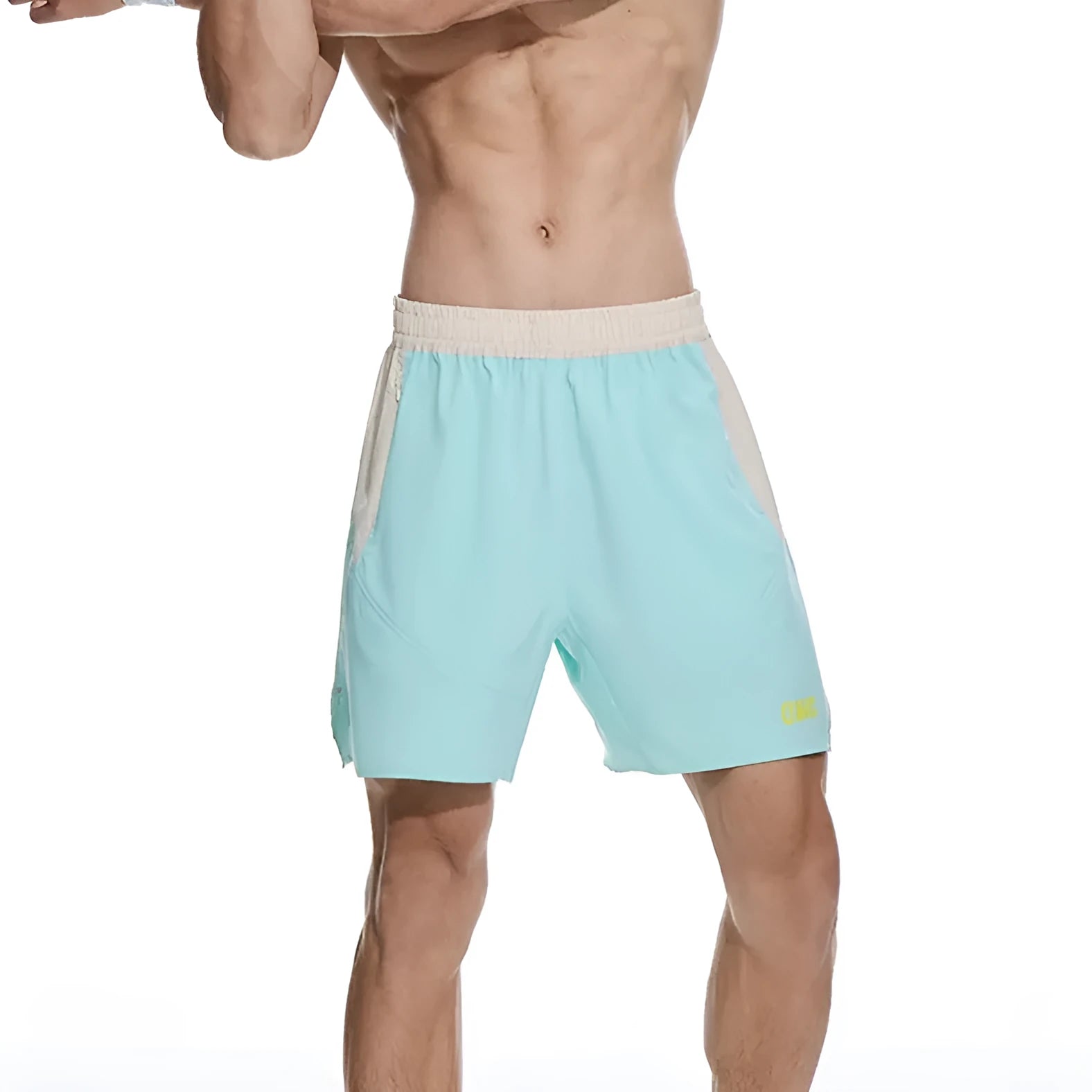 Men's loose fit workout shorts with elastic lace-up waist in Dark Rock Ash colour, shown during weightlifting exercise