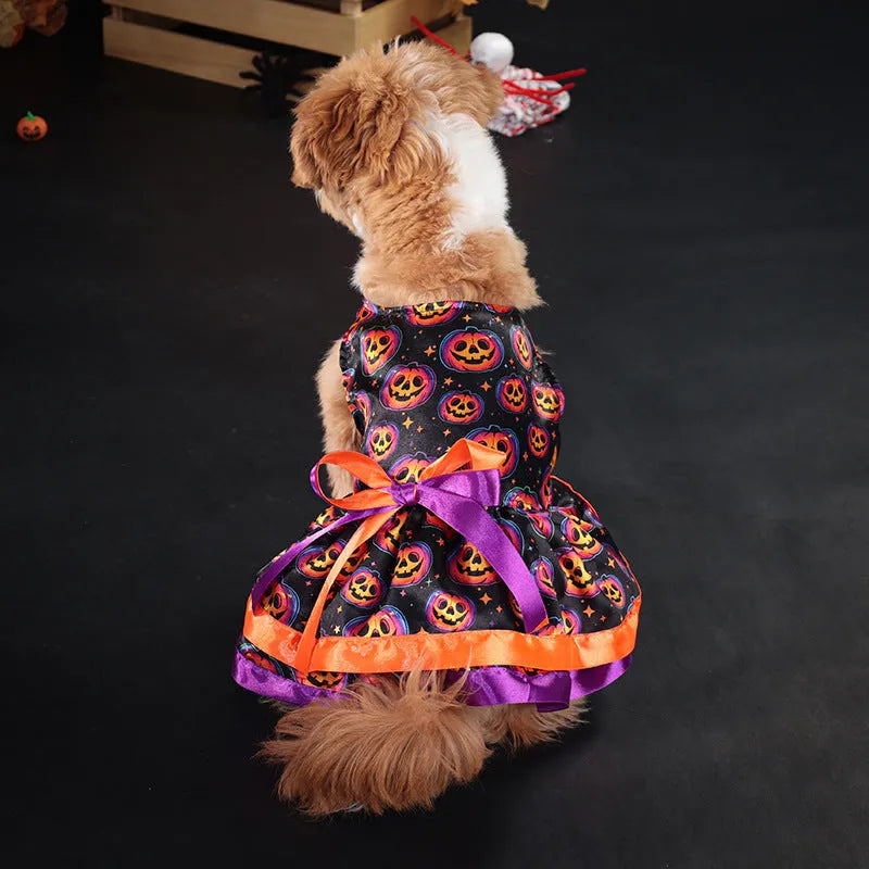 Halloween pet skirt with double-layer polyester in colourful pumpkin or skull design for dogs