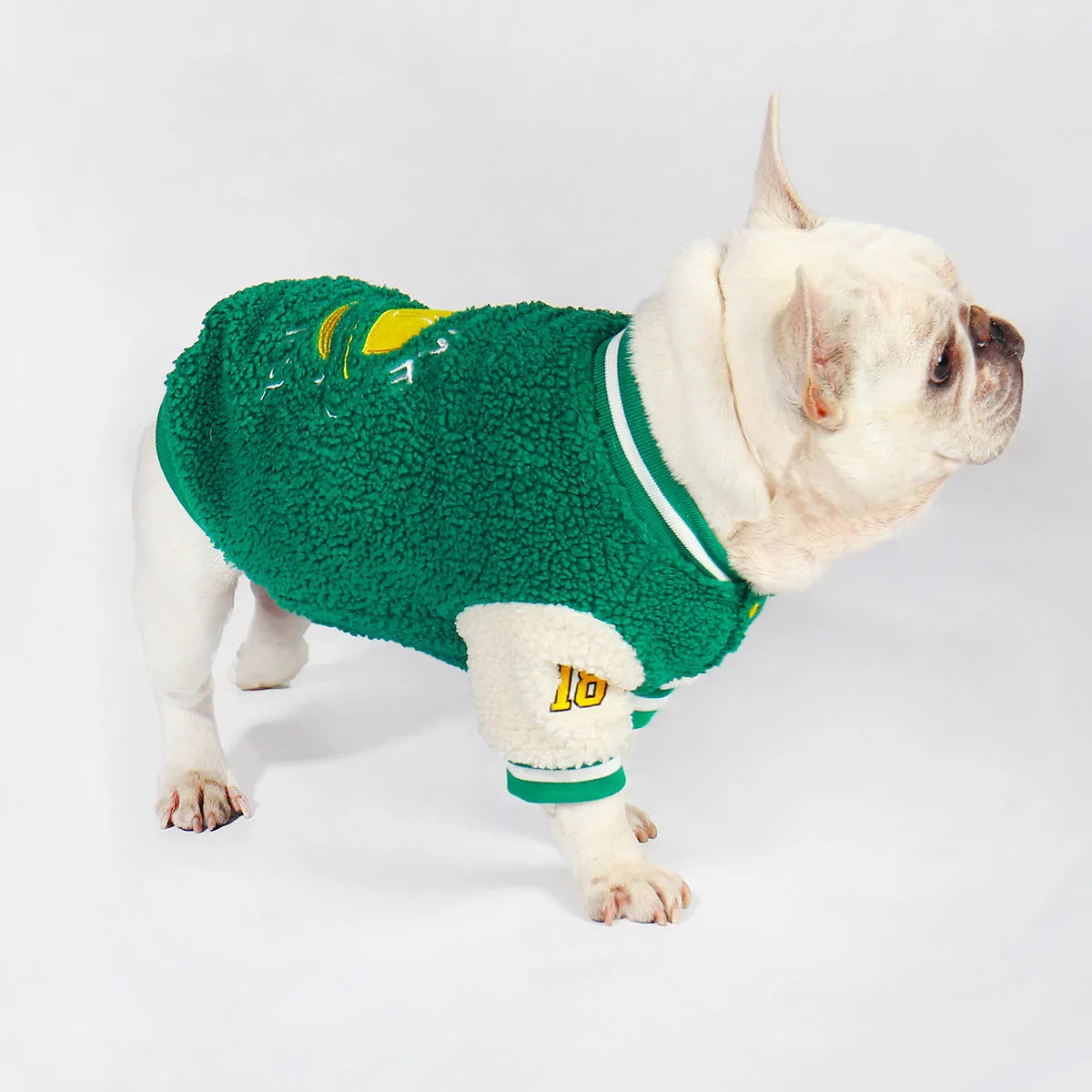 Green cotton dog winter coat with fleece lining for large breeds sizes L to 4XL