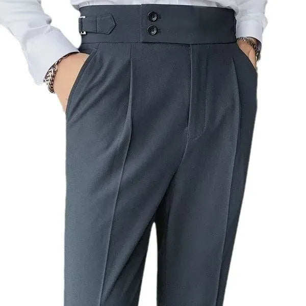 Autumn retro style high waist straight-leg casual trousers in a solid colour.
