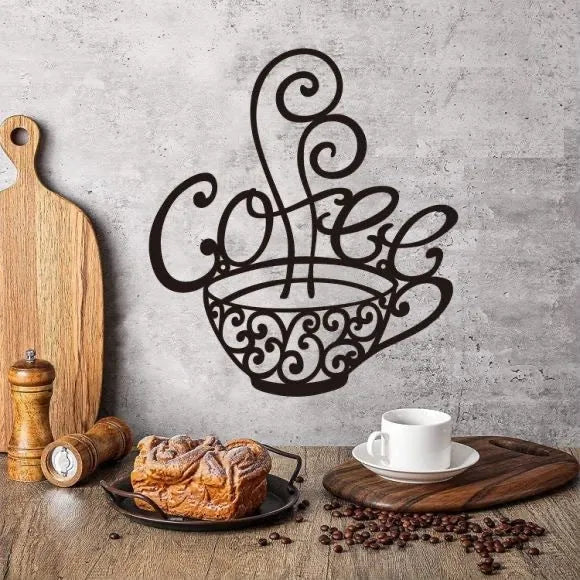 Black wrought iron wall decoration showing English letters silhouette, 26x28cm dimensions with 0.1cm thickness