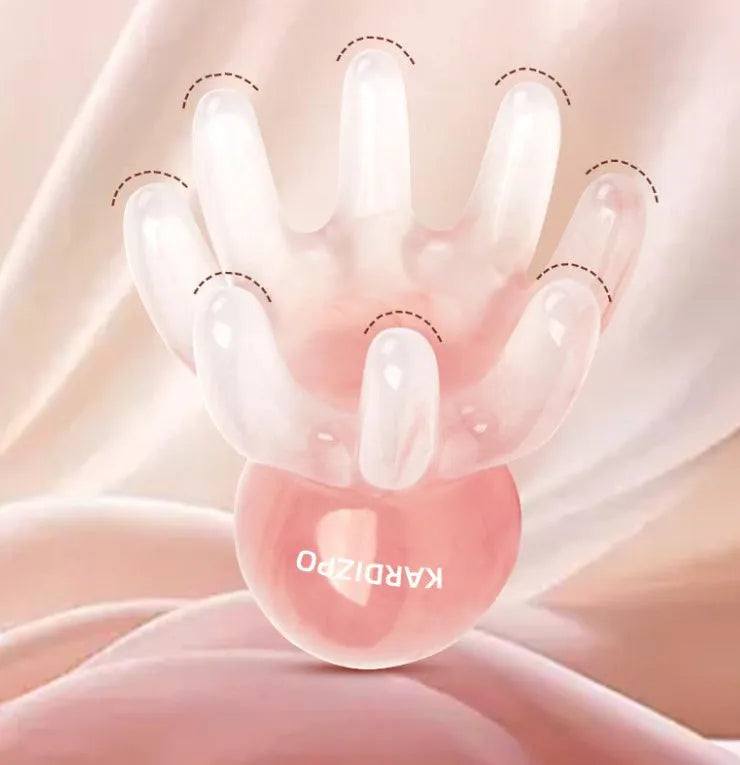 Pink natural resin octopus massage comb for facial tension relief with storage bag