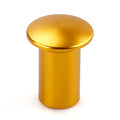 Aluminium alloy handbrake release button cap for car modification in gold, silver, black, blue, and red colours.