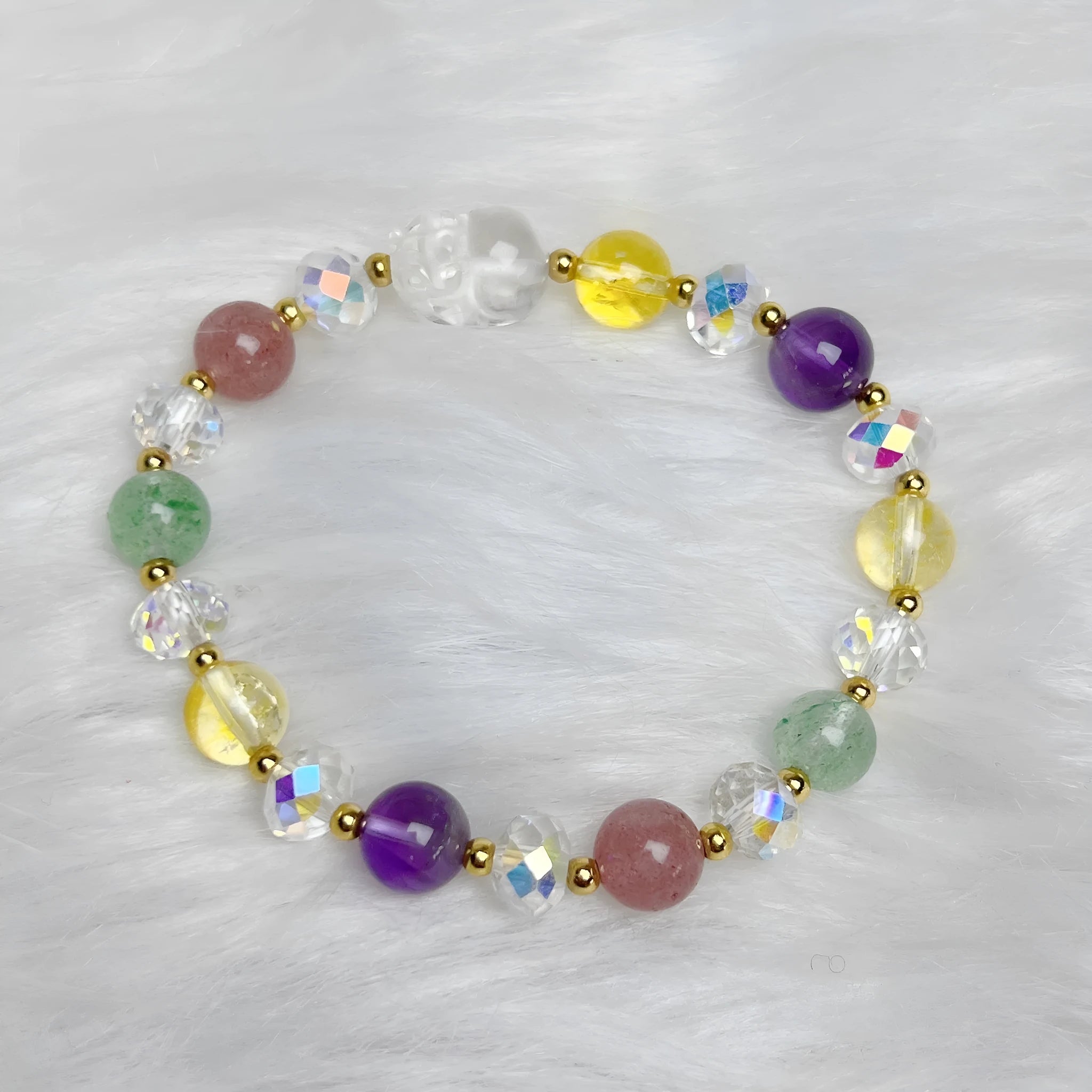 Handcrafted multicolour crystal bracelet featuring a detailed nine-tailed fox charm.